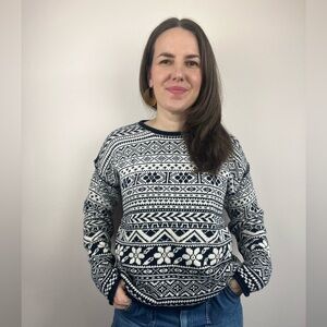 Jones New York Sport Navy and White Striped Knit Top